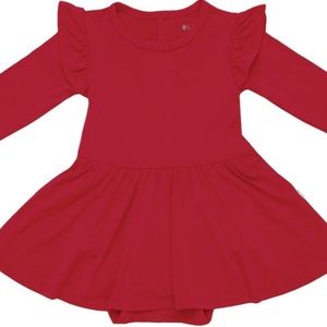 Kyte Baby Long Sleeve Bamboo Twirl Dress Bodysuit Cardinal Red 6-12m